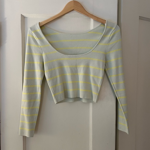 ZARA light blue and green Stripped Low Back Crop Top - Picture 7 of 8